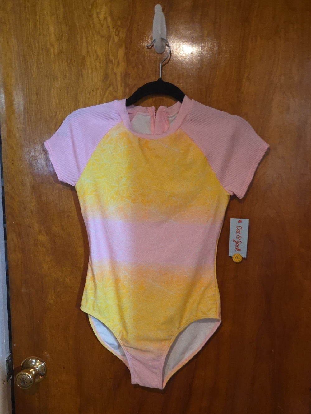 Cat & Jack Pink and Yellow Girls' Short Sleeve One-Piece Swimsuit